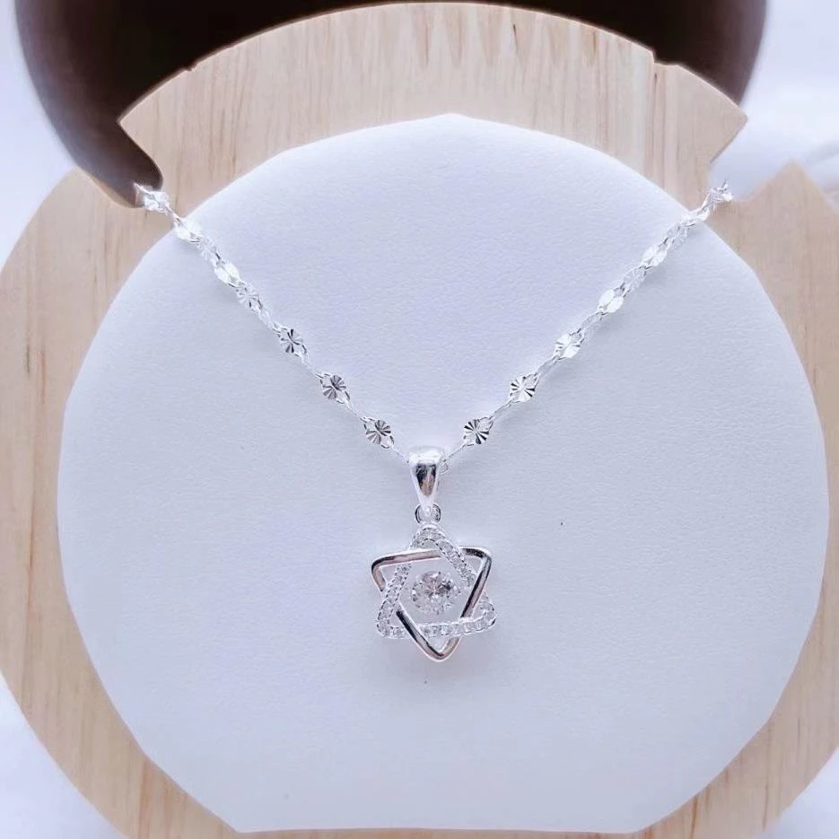 坠链均925银  女款轻奢时尚925纯银项链雪花项链简约六芒星吊