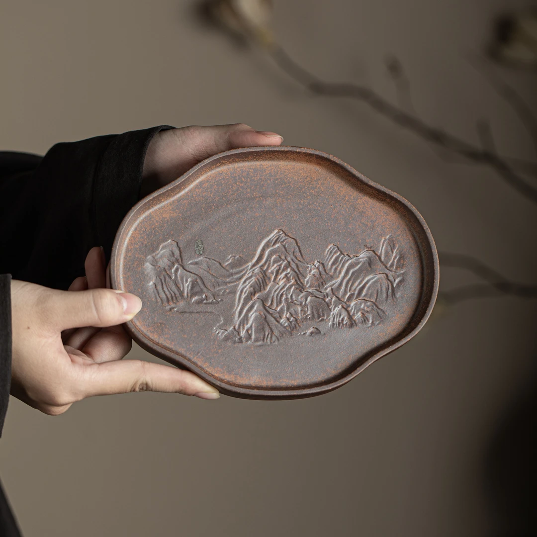 【正版川冶】海棠壶承.06820.中式复古茶盘家用办公干泡台紫砂