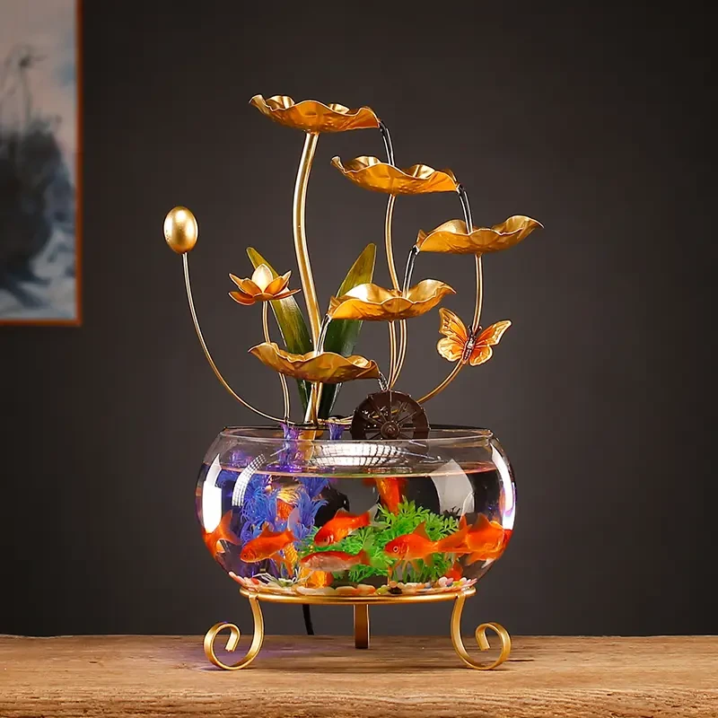 高端创意流水摆件循环水缸新款养鱼缸造景室内玄关客厅办公室装饰