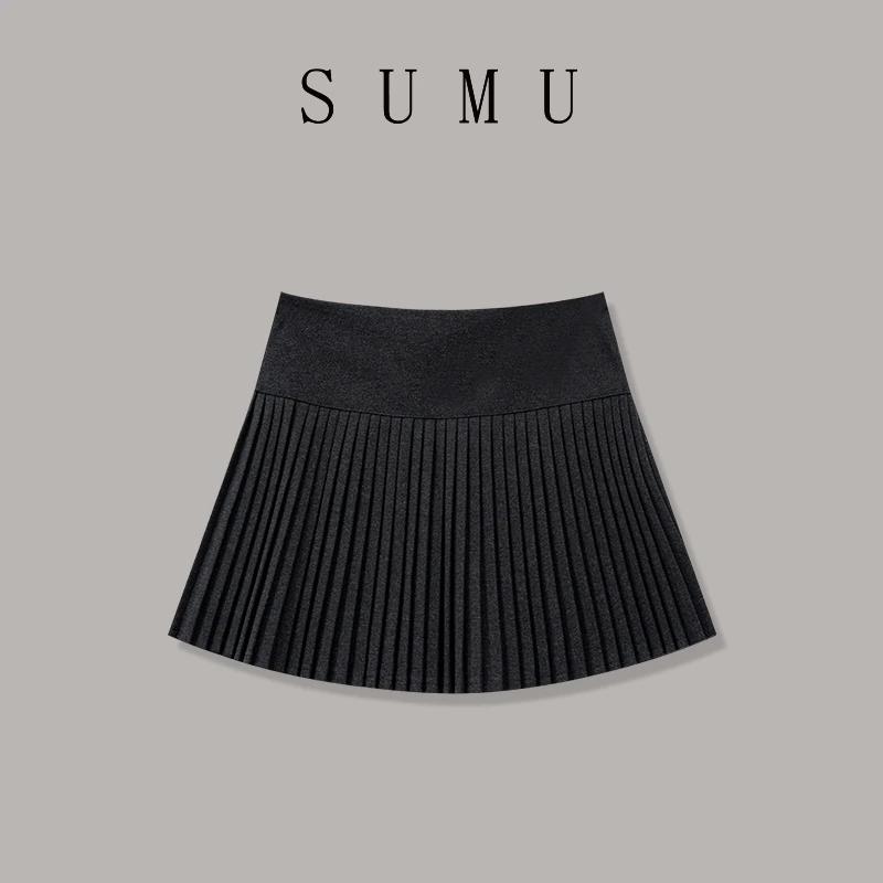 宿慕SUMU 女款百褶半身裙12-1冬季2024新款时尚百褶短裙A7100D