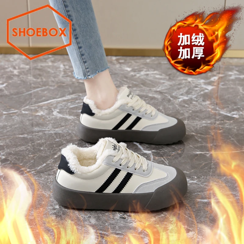 SH0EB0X鞋柜加绒德训鞋女2024新款冬季加厚小白鞋防滑休闲板鞋