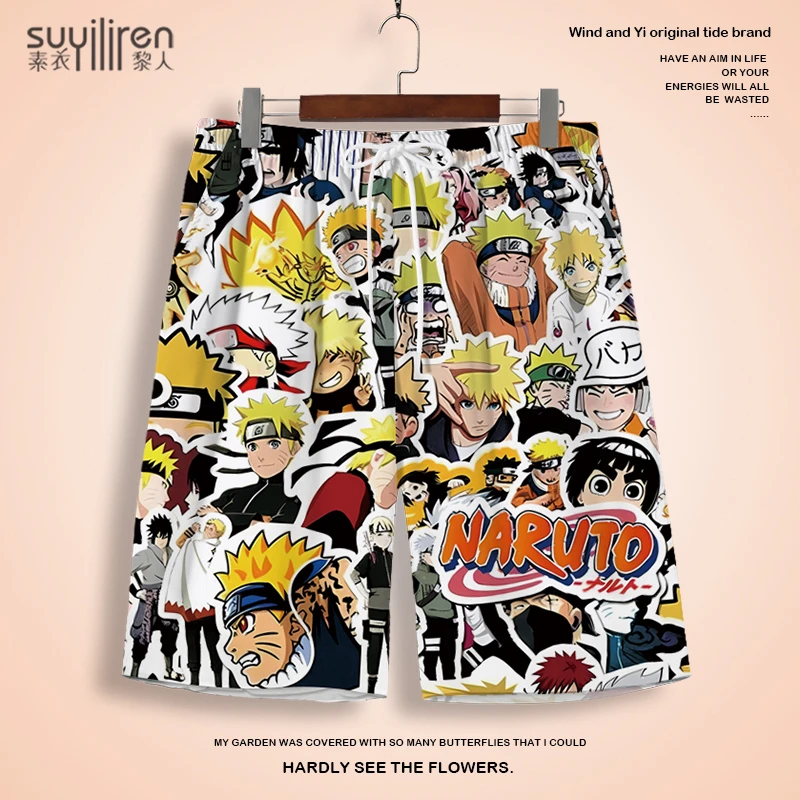 日系潮牌短裤男火影忍者动漫联名五分裤夏季oversize可下水沙滩裤