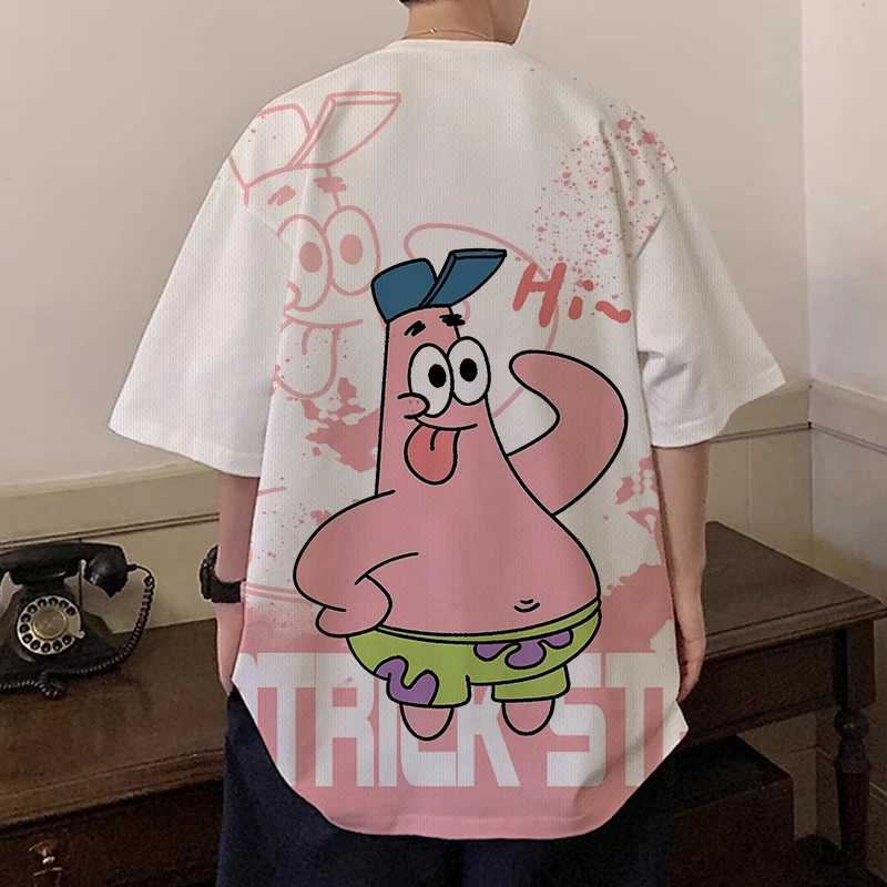 二次元短袖T恤男海绵宝宝联名动漫周边印花半截袖青少年大码上衣