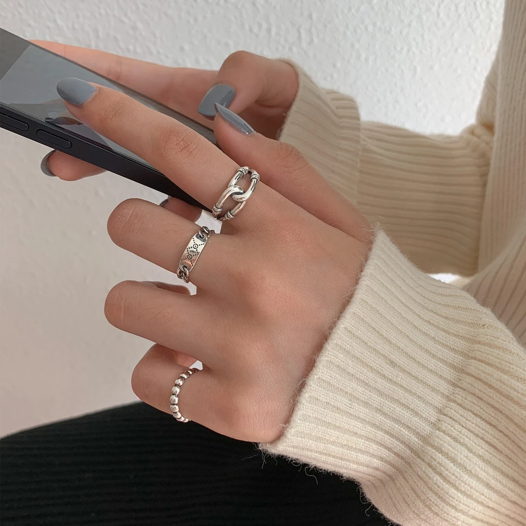 简约戒指女ins风潮网红时尚个性小众设计开口复古做旧指环百搭女