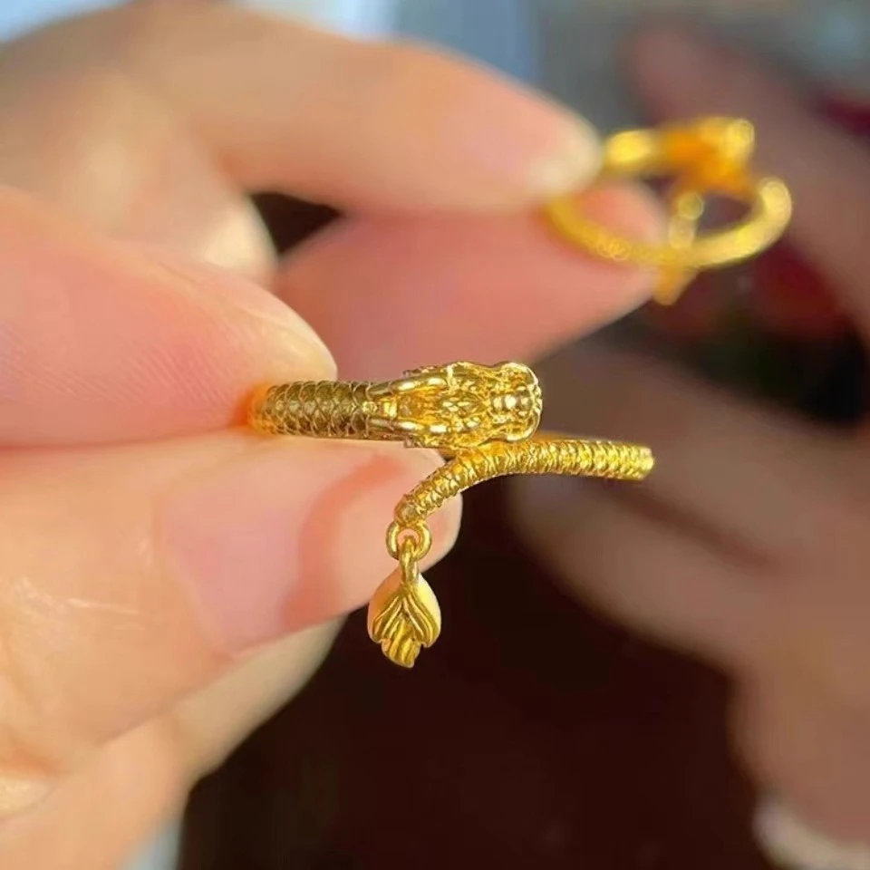 铜合金戒指 神龙摆尾戒指女黄铜开口指环本命年生肖龙NA207