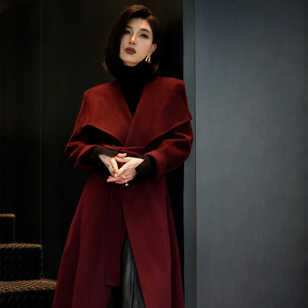 POPULARYW【鲸梦潮汐】Z·R上品屋 大翻领双排一粒扣腰带长款大衣