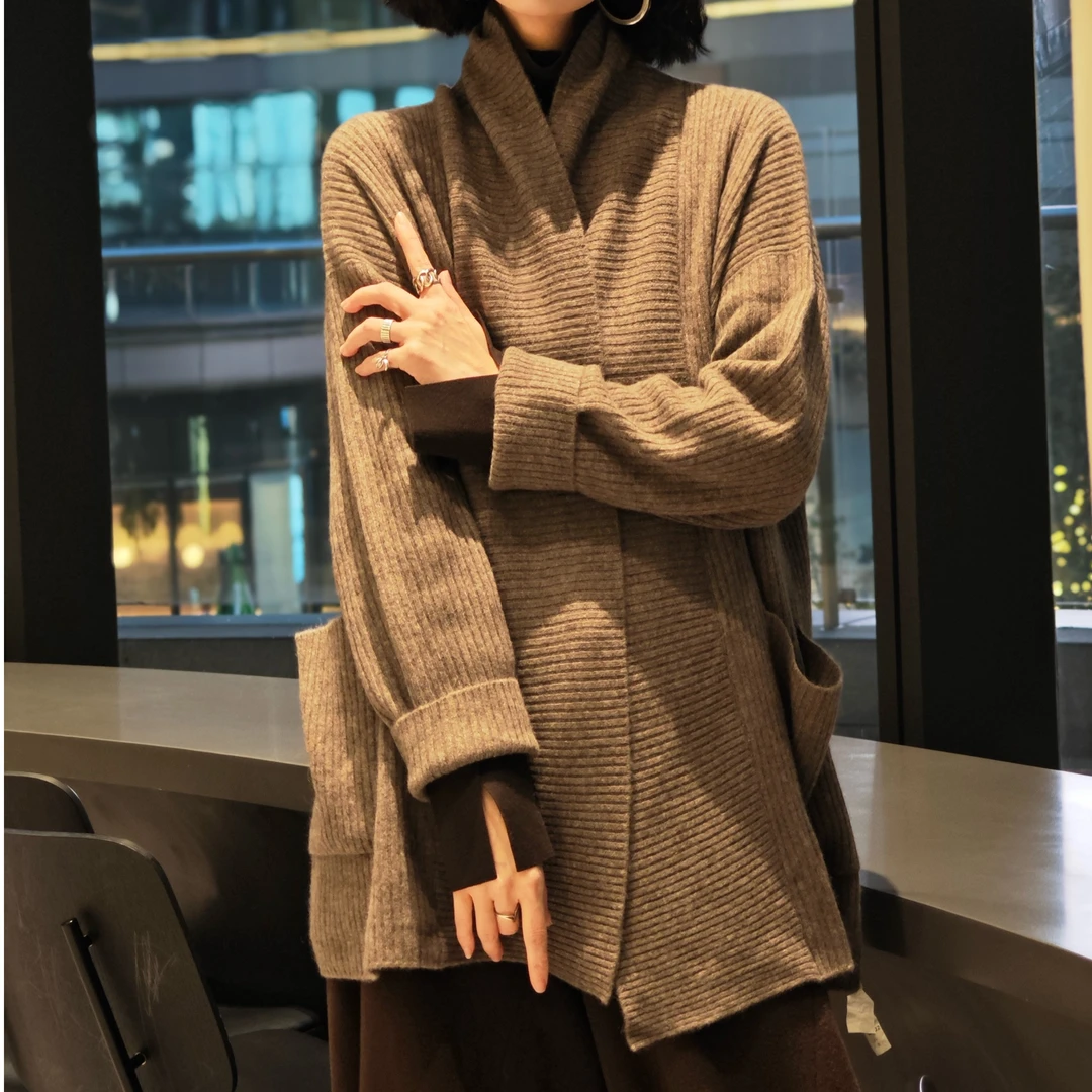 【山居秋暝】Z.R上品屋 秋冬休闲慵懒百搭牦牛绒坑条针织毛衣开衫