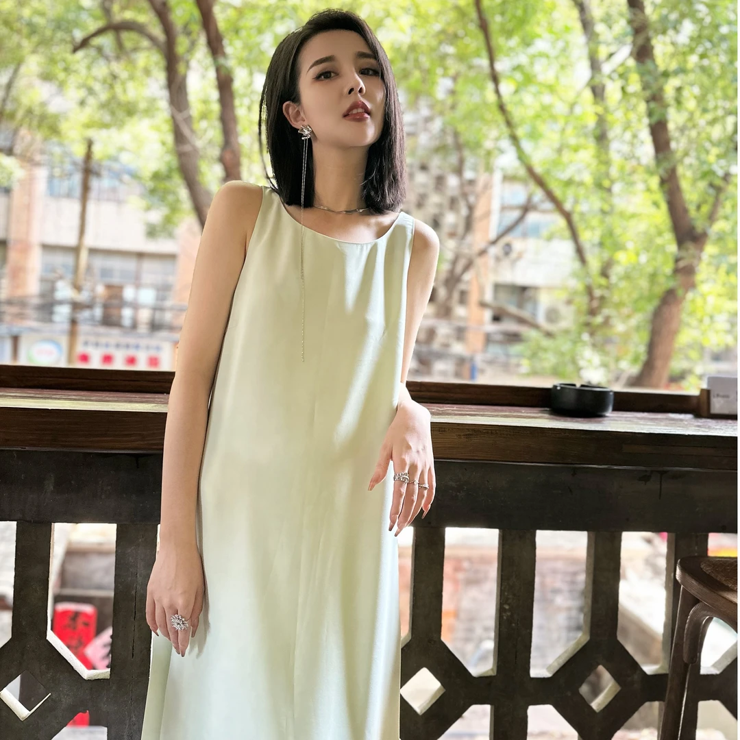 【一叶清荷】Z.R上品屋 晕染撞色长款背心吊带连衣裙夏季