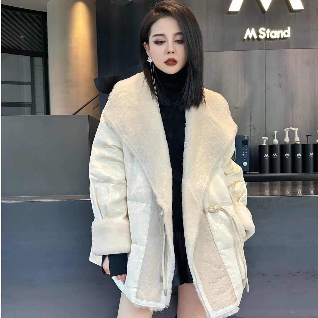 【雨霖铃】Z.R上品屋 精致国风提花拼接皮毛一体羽绒服