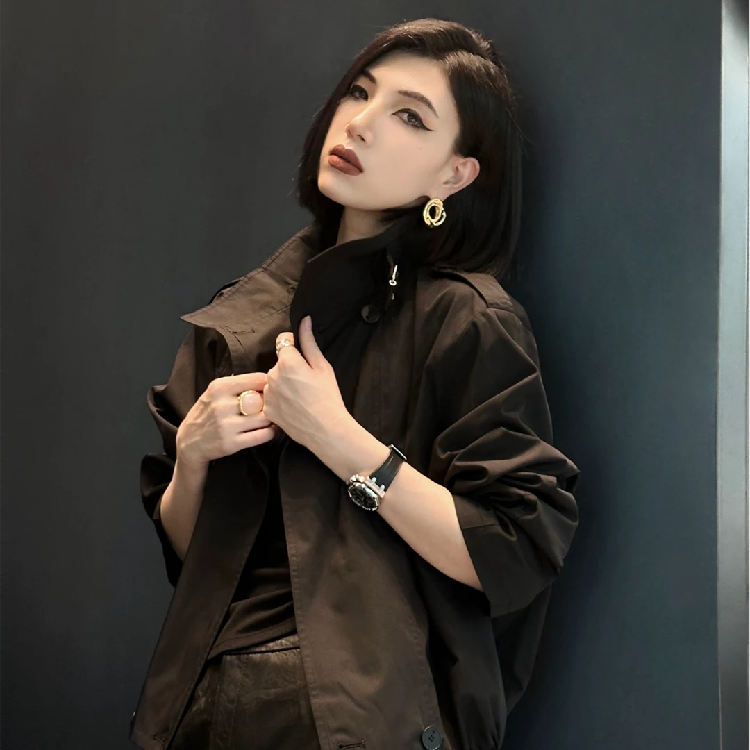 POPULARYW【林晏如许】Z·R上品屋 秋季新款立领下摆松紧夹克短外套