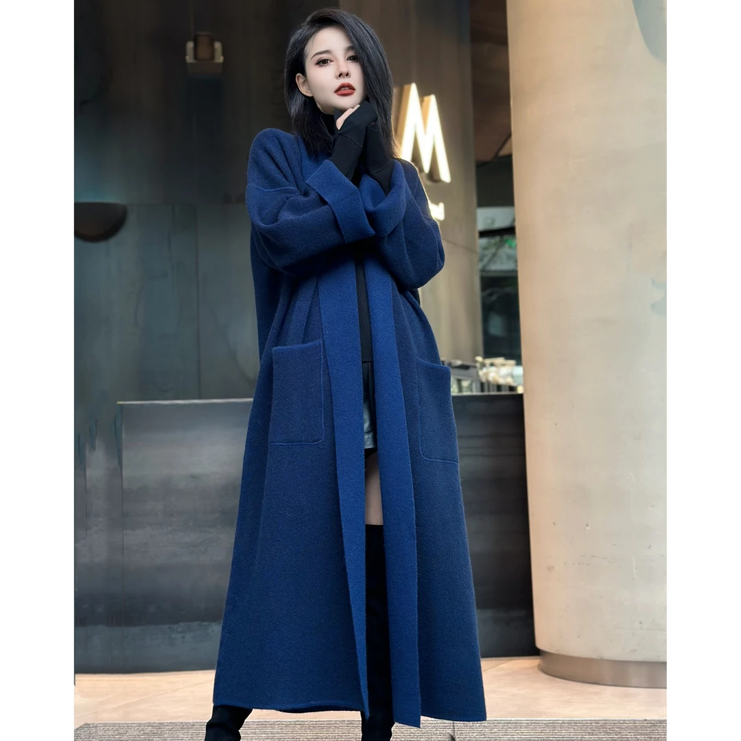 POPULARYW【深海寻鲸Ⅰ】Z.R上品屋 蓝色中长款山羊绒针织毛衣开衫