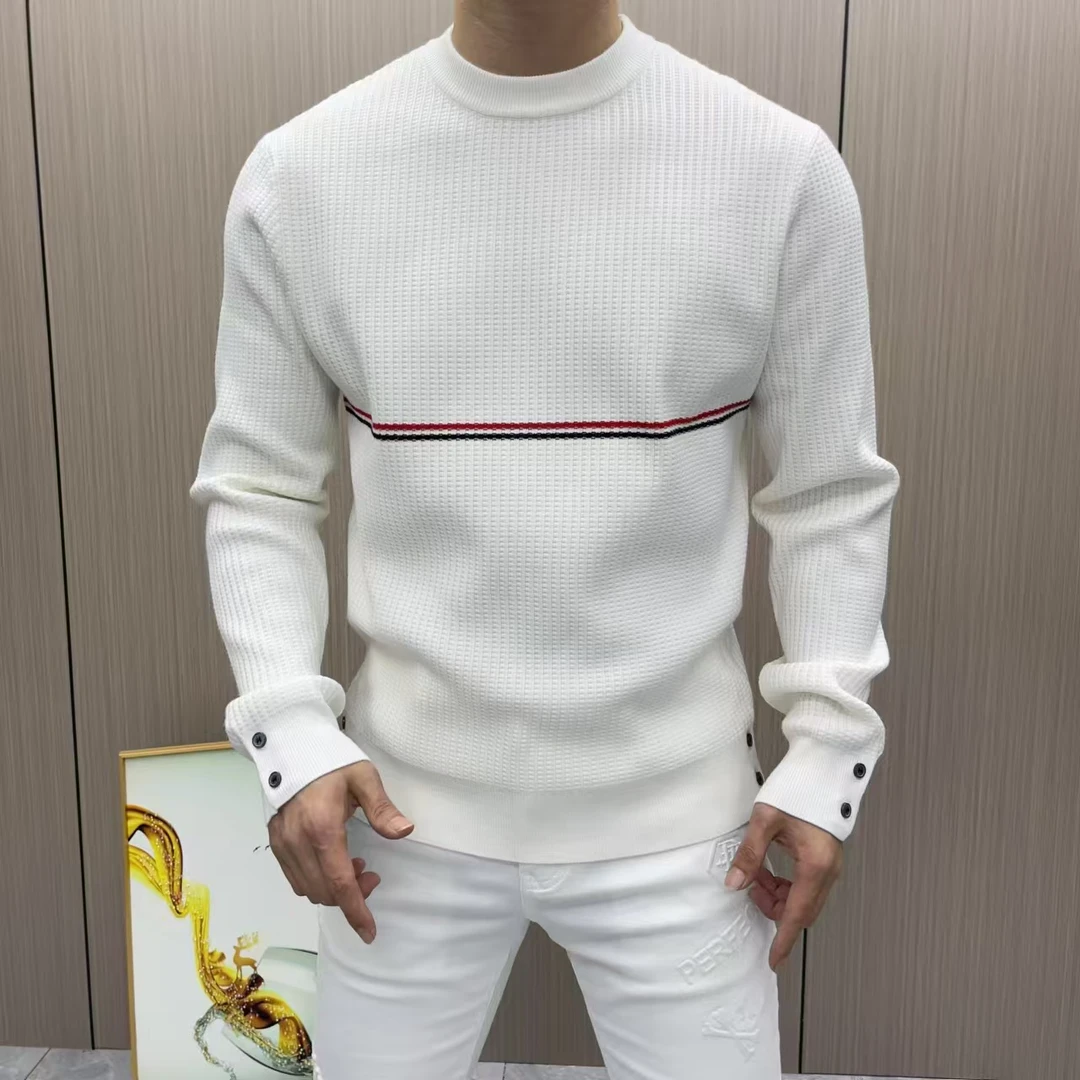 【横杠毛衣针织衫】针织毛衣织带卫衣款男士保暖时尚休闲高级感百搭