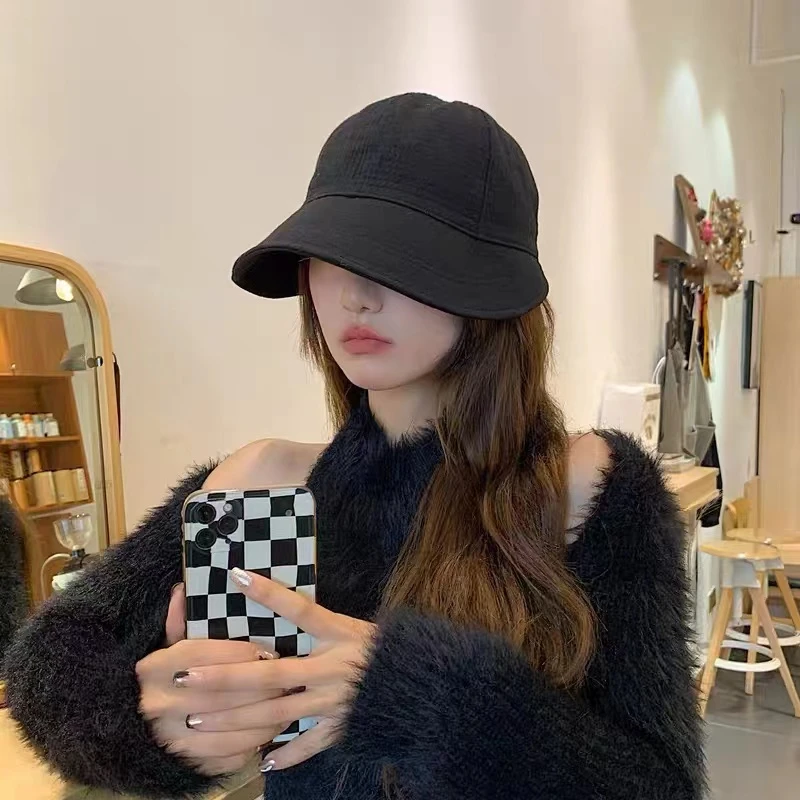 时尚百搭帽子遮阳帽盆帽女生帽子女士帽子休闲经典款纯色黑色韩版