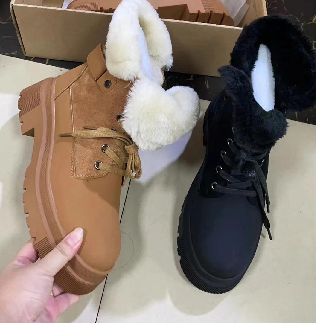 4878 时尚休闲百搭真皮厚底加绒冬季皮毛一体雪地马丁靴