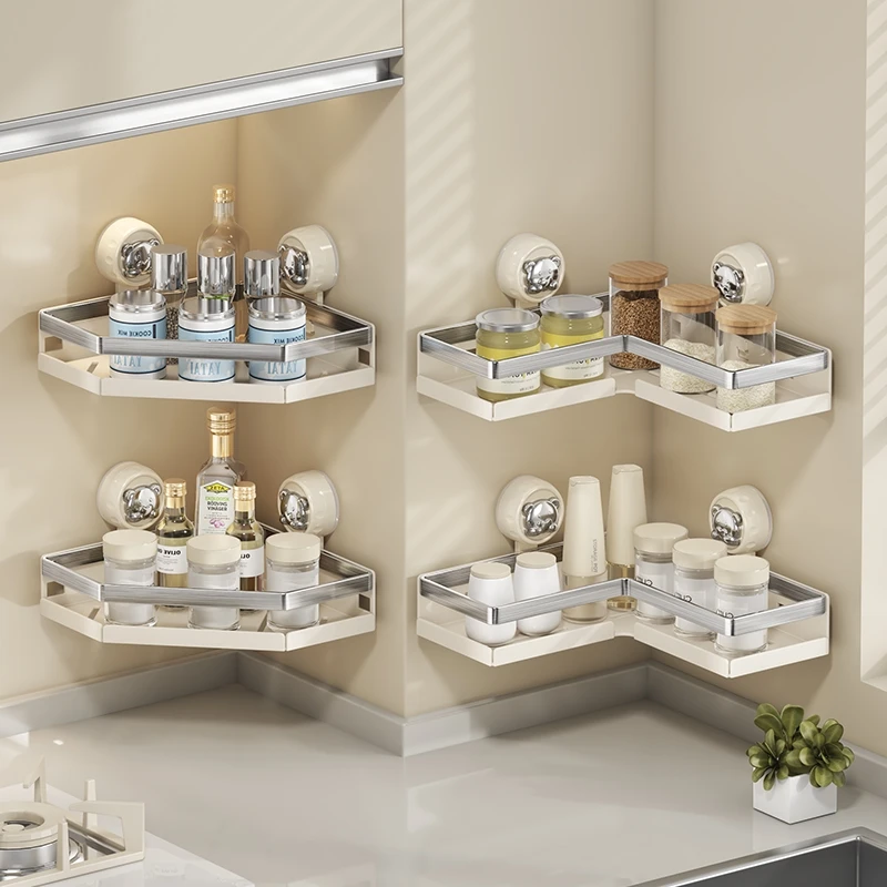 新款吸盘厨房置物架家用三角厨房调料收纳置物架多层桌面必备工具