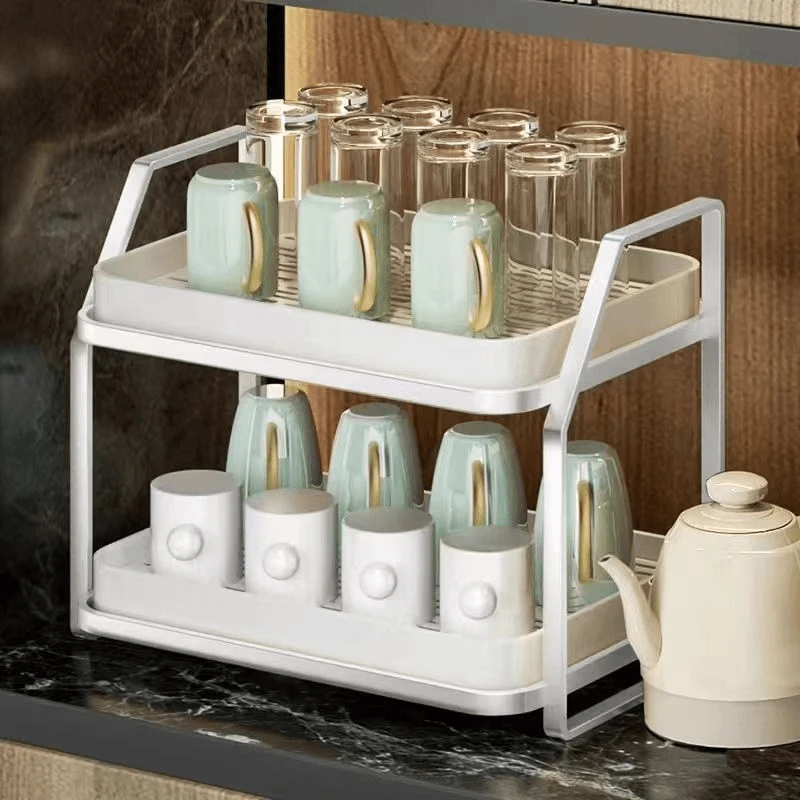 杯子收纳置物架桌面放水杯收藏架餐桌托盘家用茶杯架双层沥水杯架