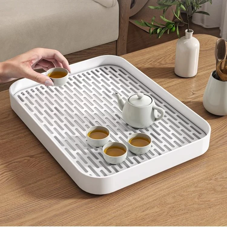 茶盘家用桌面长方形茶杯架茶具塑料沥水盘客厅茶台茶壶茶杯轻奢