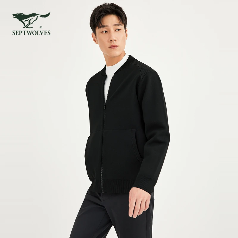 七匹狼棒球领夹克男 2024秋冬新款男士保暖舒适针织休闲茄克外套