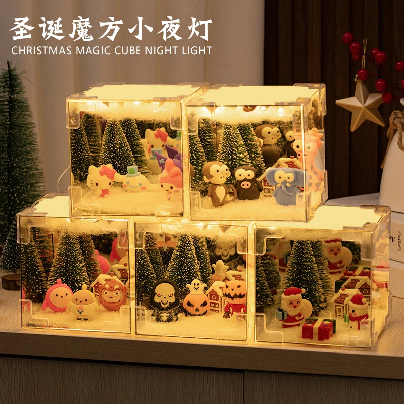 创意圣诞魔方小夜灯diy圣诞魔方镜子小夜灯摆件DIY圣诞魔方小夜灯