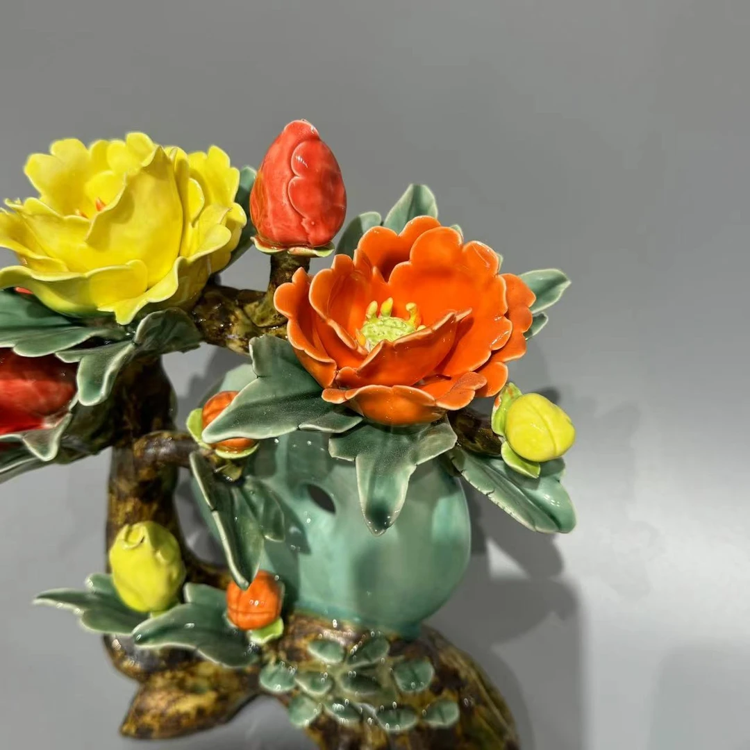 平安扣立体花瓶——石湾手工陶瓷玄关创意家居摆件中式工艺品