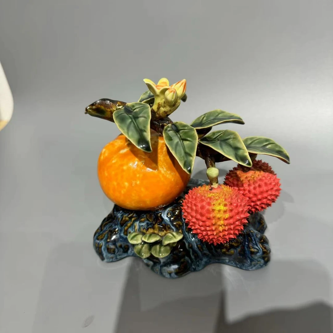 桔子荔枝大桔大利——石湾纯手工陶瓷家居装饰展示柜玄关摆件创意