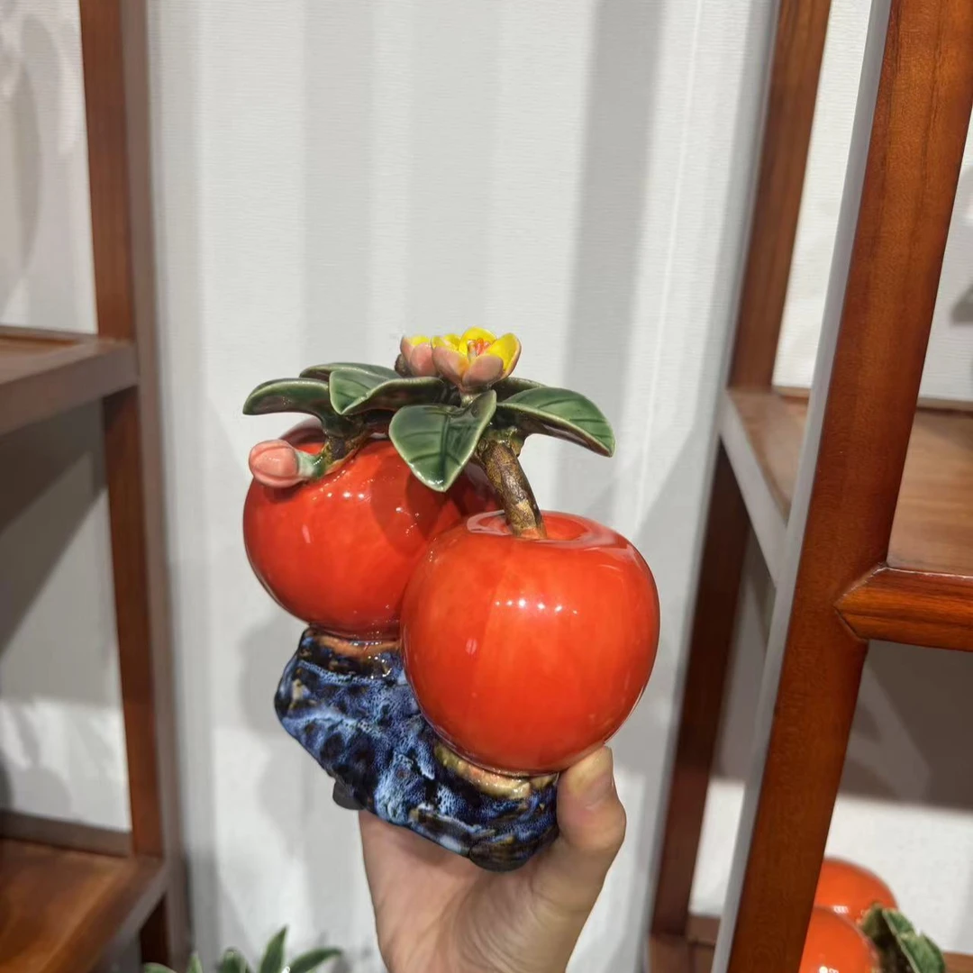 石湾陶瓷创意双苹果摆件纯手工纯手工家居装饰展示柜摆件石湾陶瓷