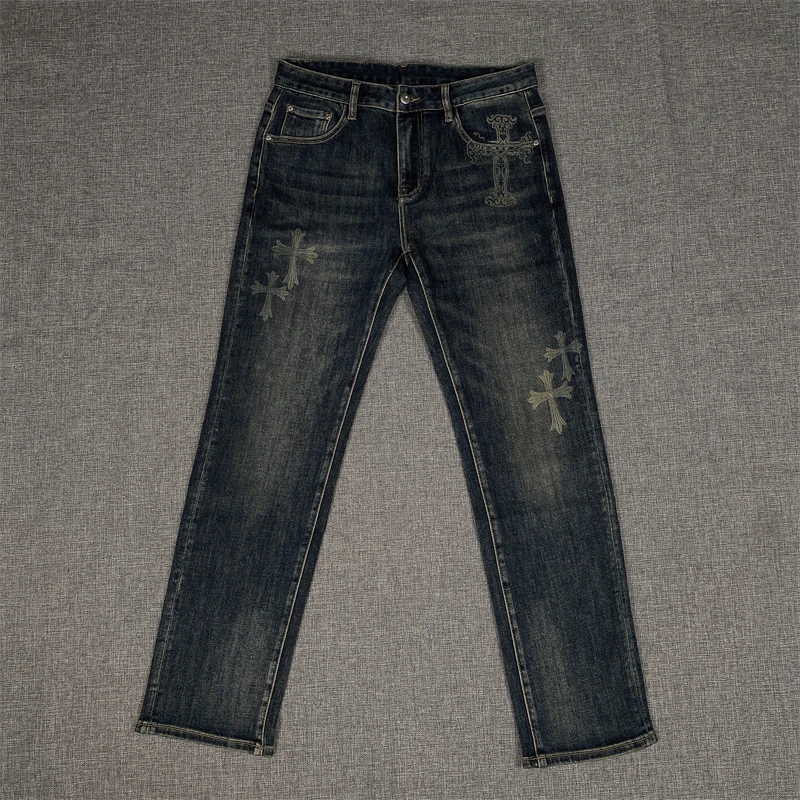 男士时尚休闲百搭弹力水洗秋冬潮流直筒阔版牛仔裤