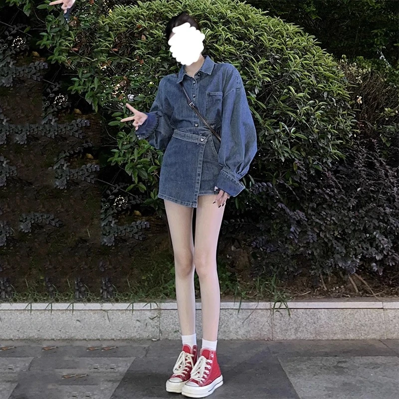 港风高级感牛仔套装女春秋新款显瘦裙裤上衣小个子韩系穿搭一整套