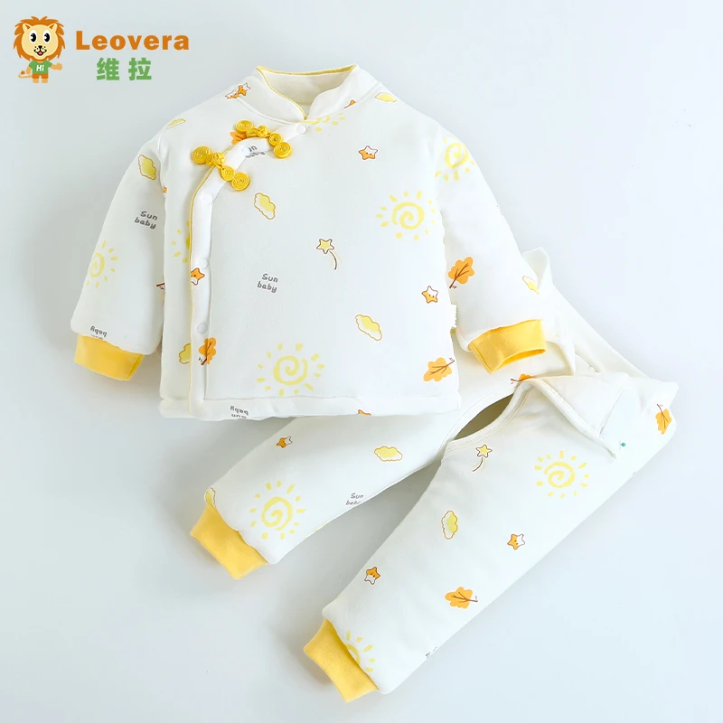 婴幼儿秋冬棉衣套装0-12个月男女宝宝加厚居家外出保暖分体套装