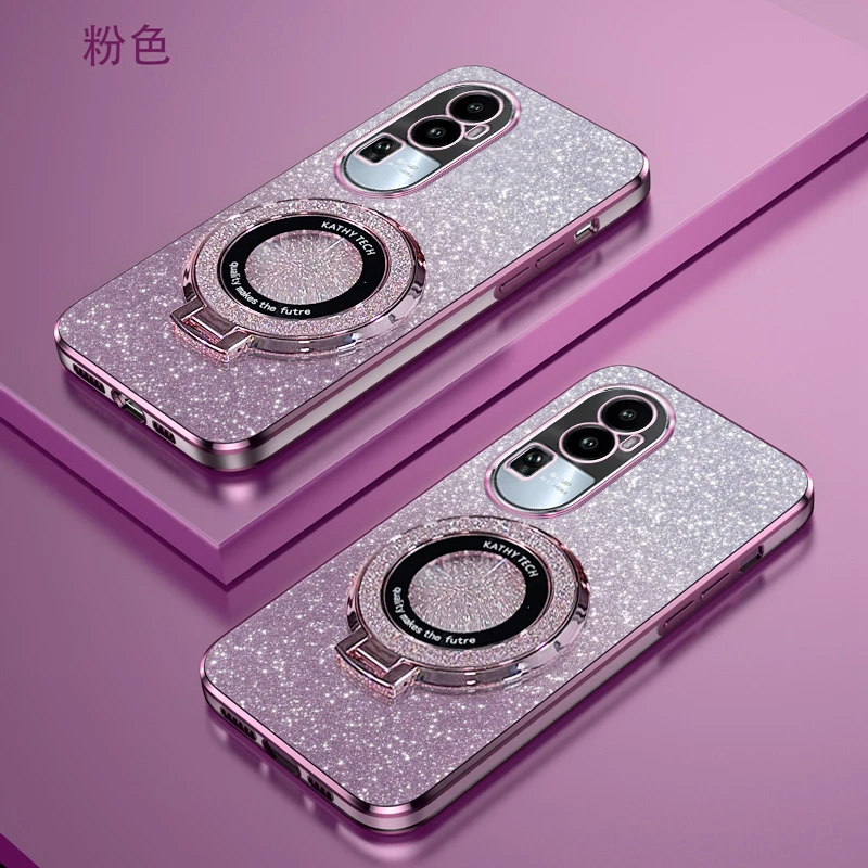 OPPOReno10Pro新款保护套电镀渐变镜头全包防摔磁吸支架手机壳女.