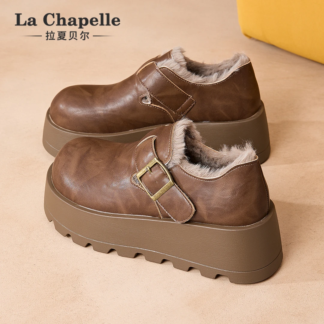 拉夏贝尔厚底加绒勃肯鞋女冬季新款保暖防滑休闲软底小众百搭棉鞋
