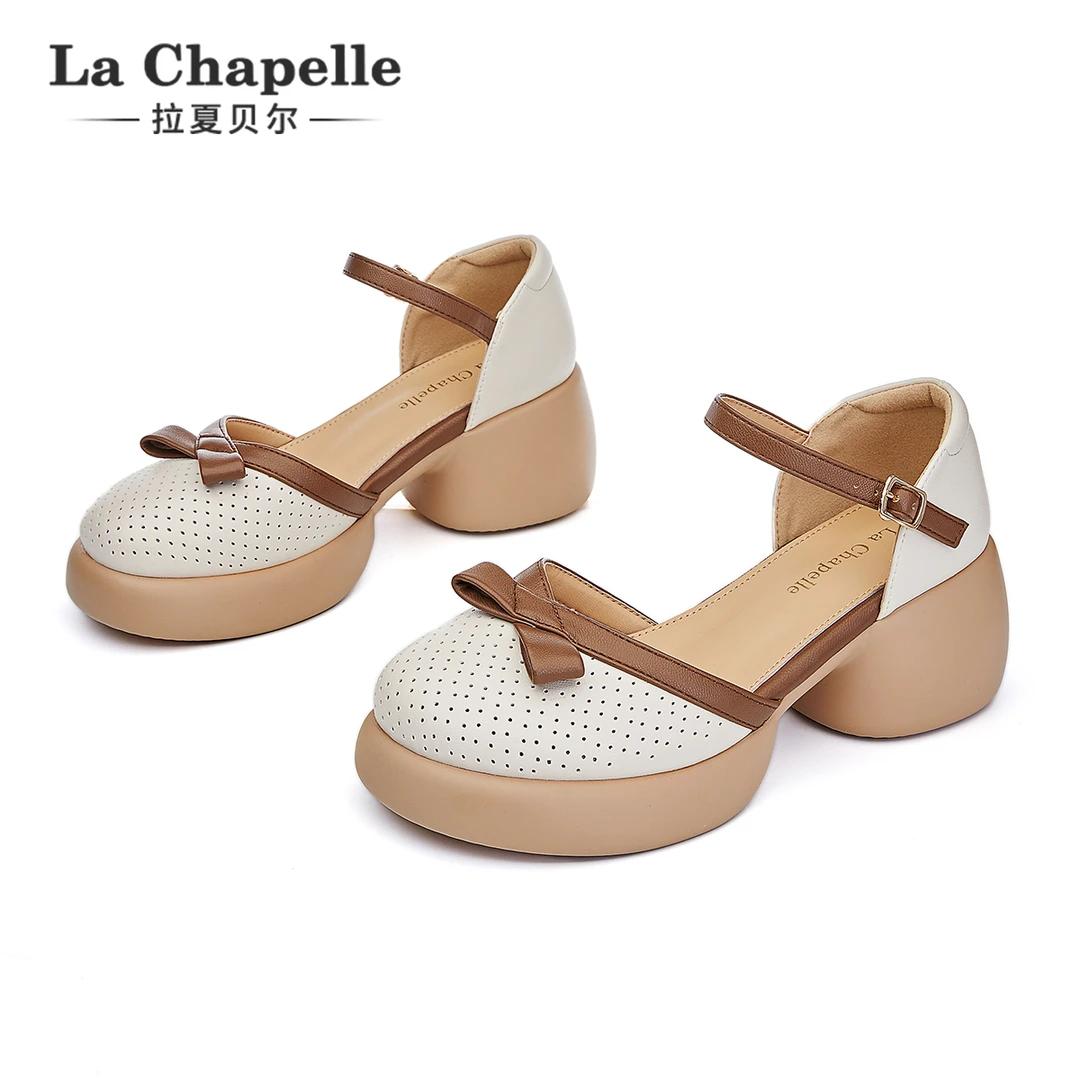 拉夏贝尔包头凉鞋女2025夏季爆款厚底粗跟法式仙女风复古高跟鞋子