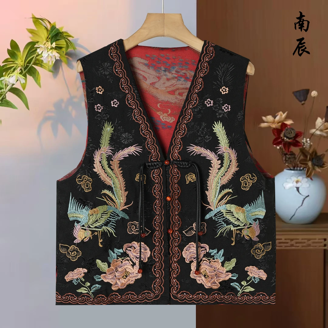 【彩凤】高定新款中国风休闲百搭气质精工重工刺绣双面双穿马甲