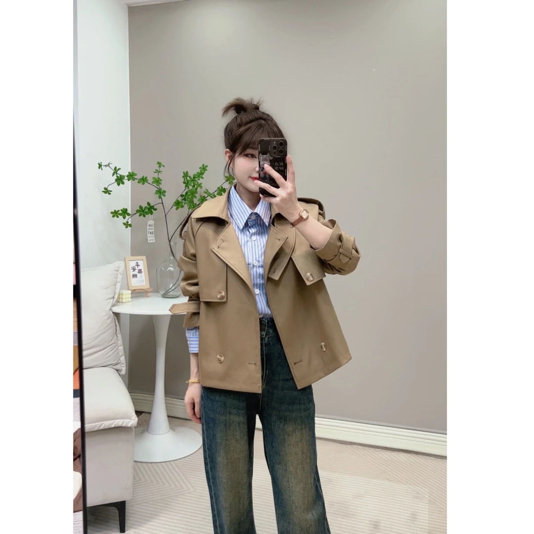 奈奈家 82222【微醺摩卡】短款风衣外套小个子改版20230902气质休闲