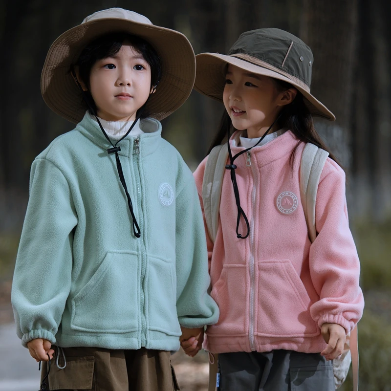 A类摇粒绒拉链衫春秋外套保暖休闲外套户外男女童装上衣卫衣加绒