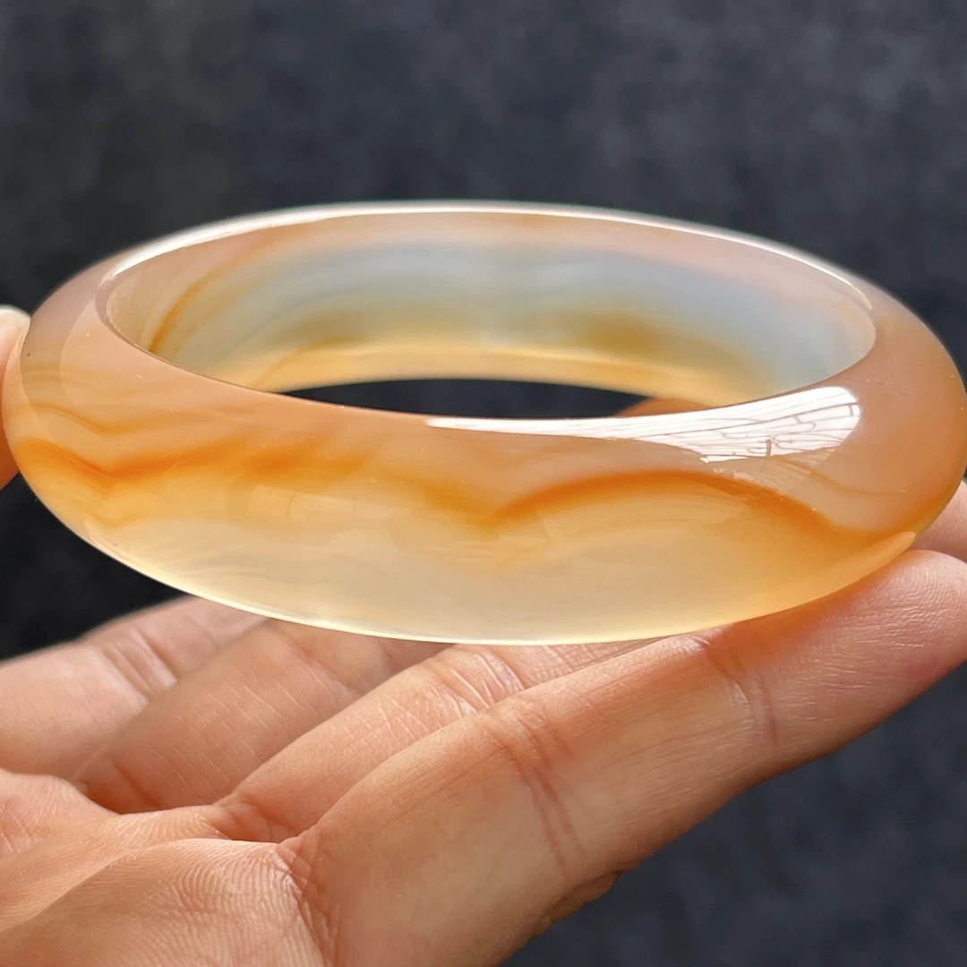 天然玛瑙手镯女款冰透玉髓橘色缠丝带镯子女饰品61-16-9