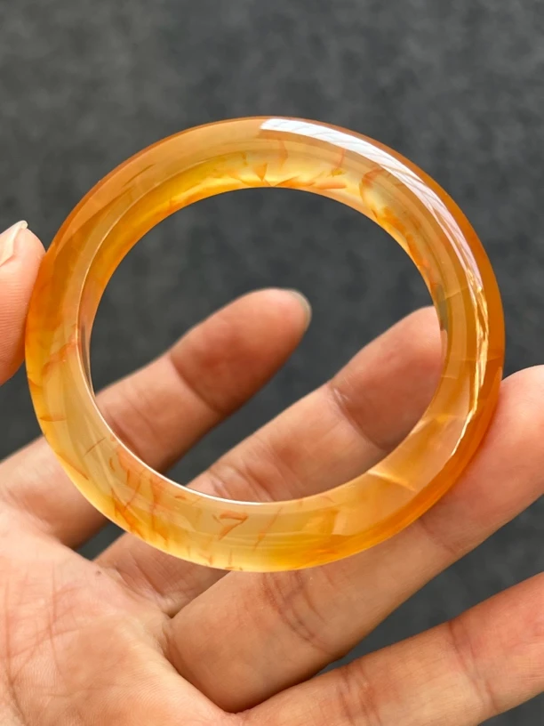 天然玛瑙手镯原石原色龙纹橘色48口径