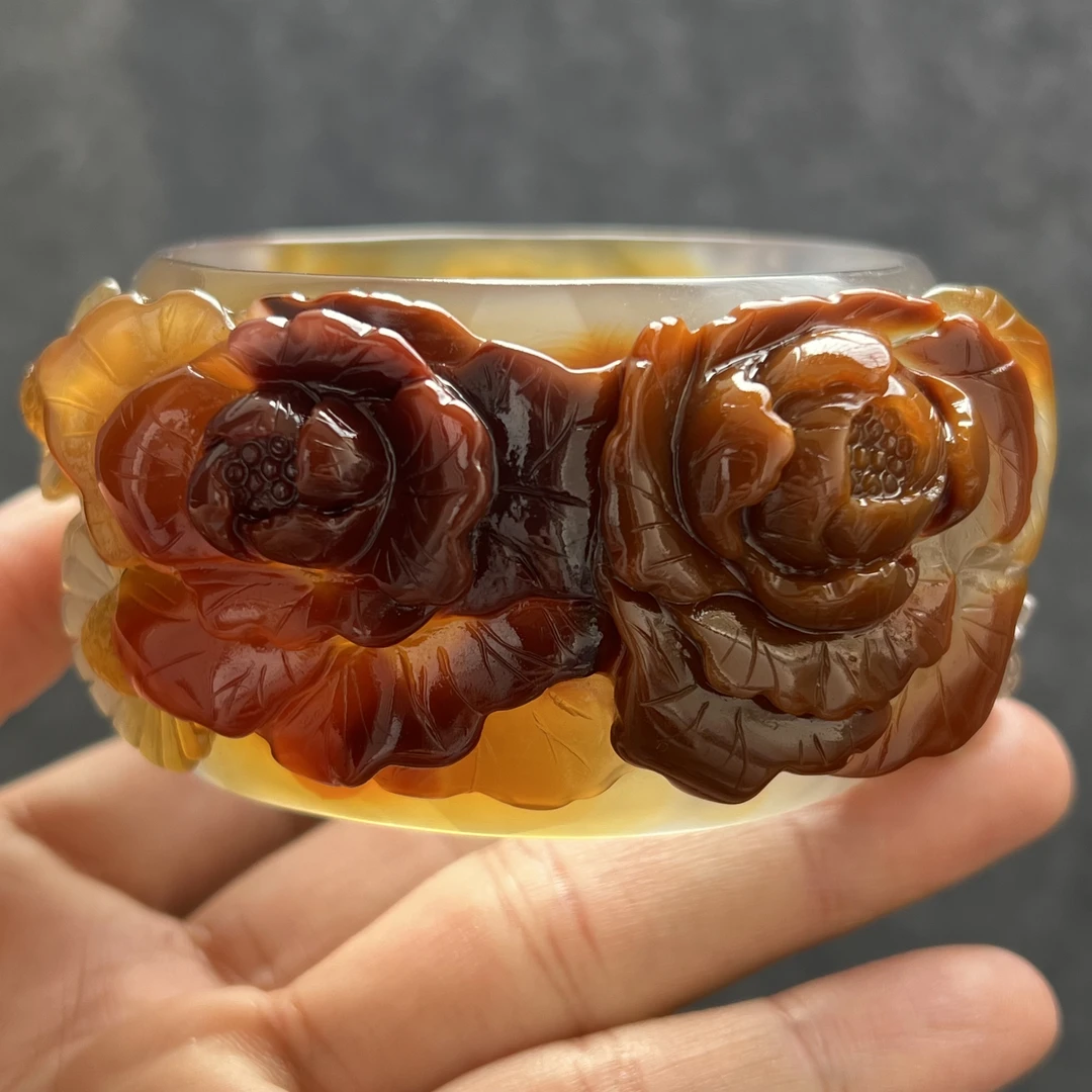 天然玛瑙手镯女款冰透玉髓巴西老坑料多彩油润实肉镯子女饰品60口