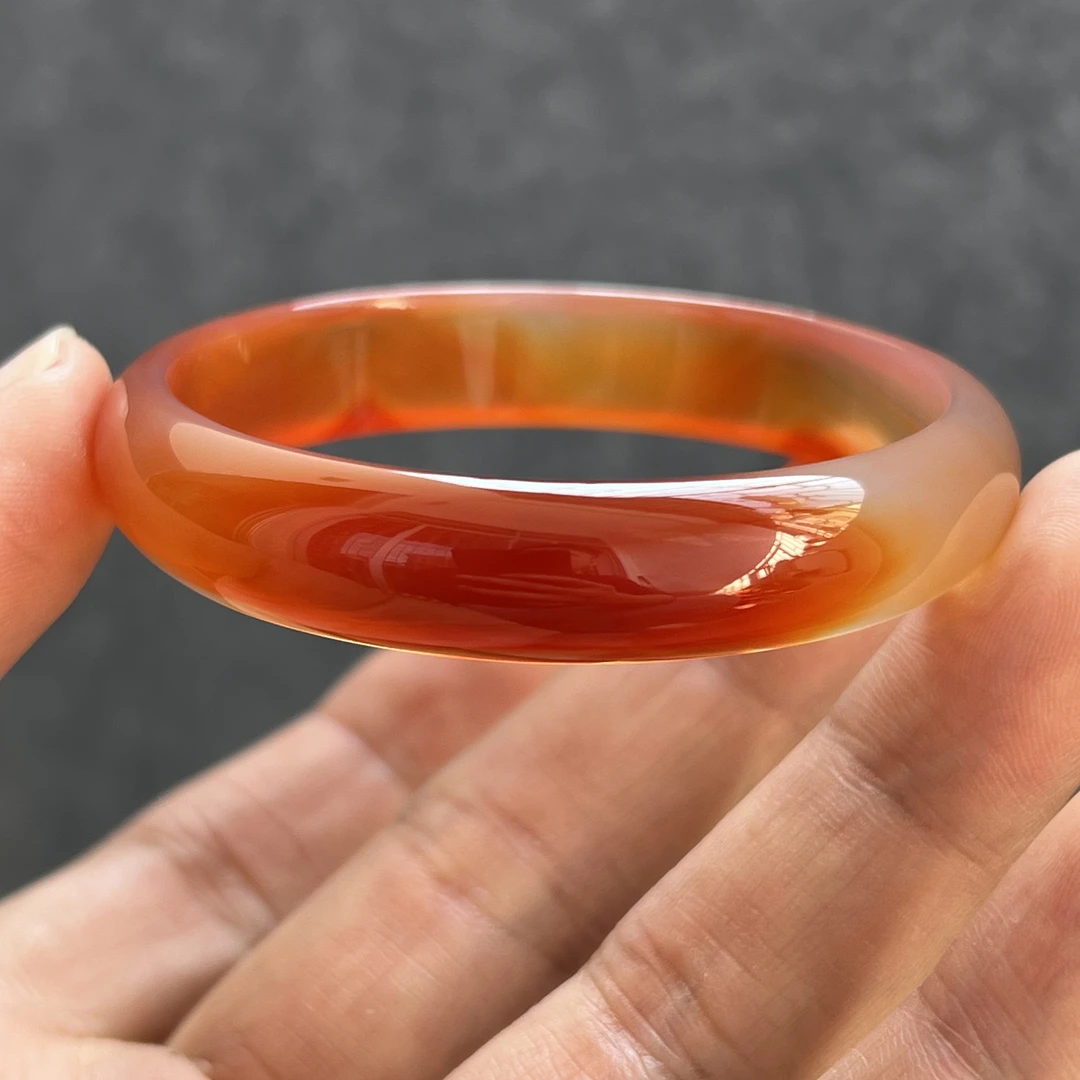 北红天然原矿渐北红玛瑙手镯冰透胶润上手显肤白百搭女款镯51口径