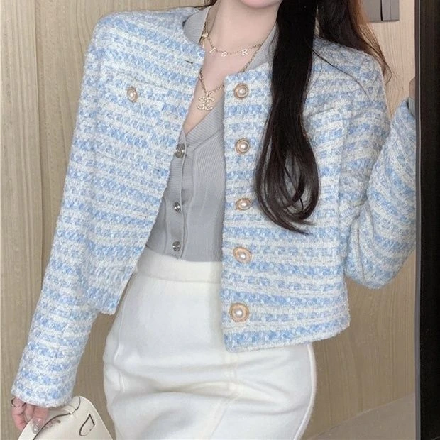 小香风短外套2023春秋新款女装洋气法式显瘦气质名媛园领百搭上衣