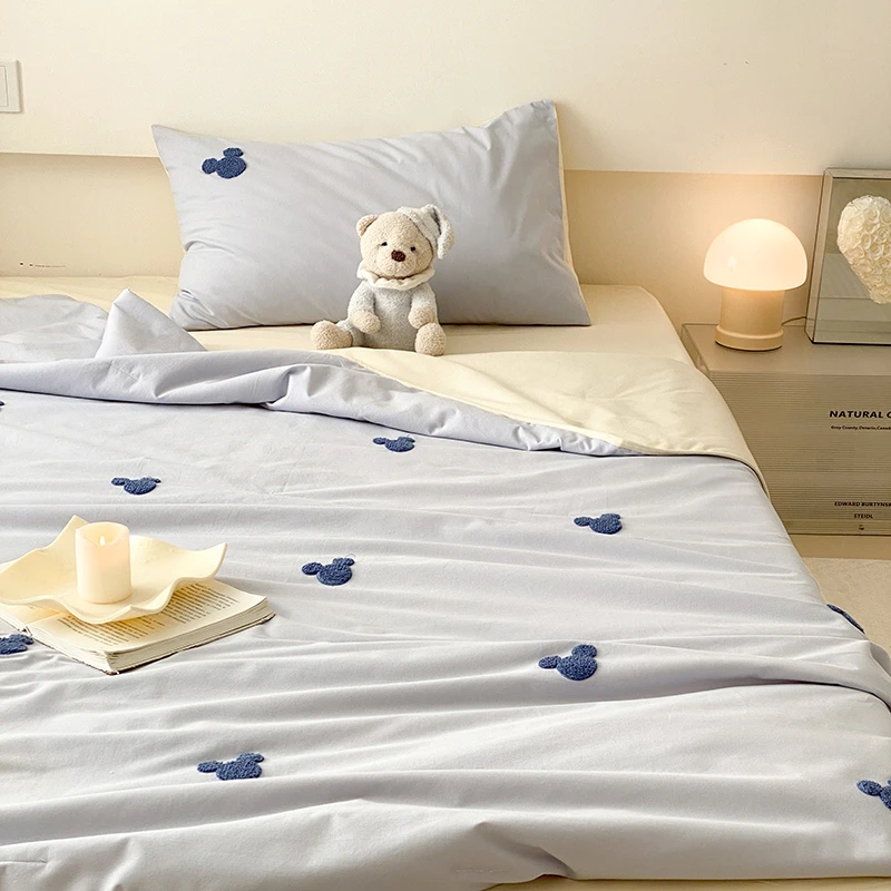 小熊头正版授权米奇全棉夏被四件套全棉空调被可机洗床上四件套