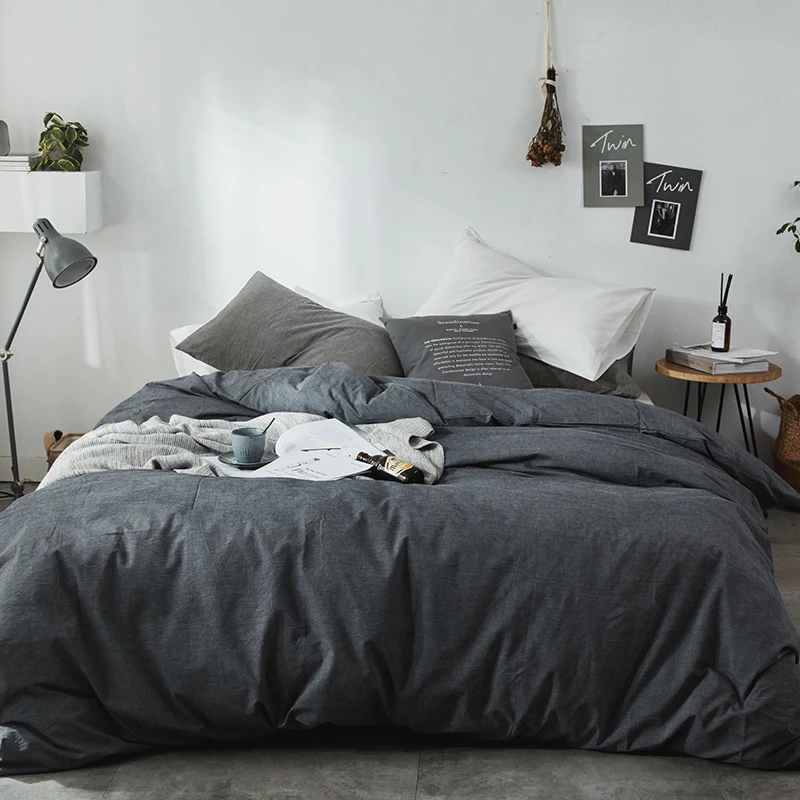 日式无印纯色不起球全棉水洗棉四件套双人床单床上用品套件男士