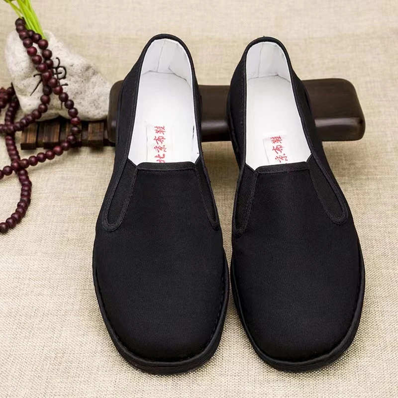 全黑牛筋底千层底布鞋耐磨耐穿时尚百搭舒适黑色休闲男鞋男士薄款