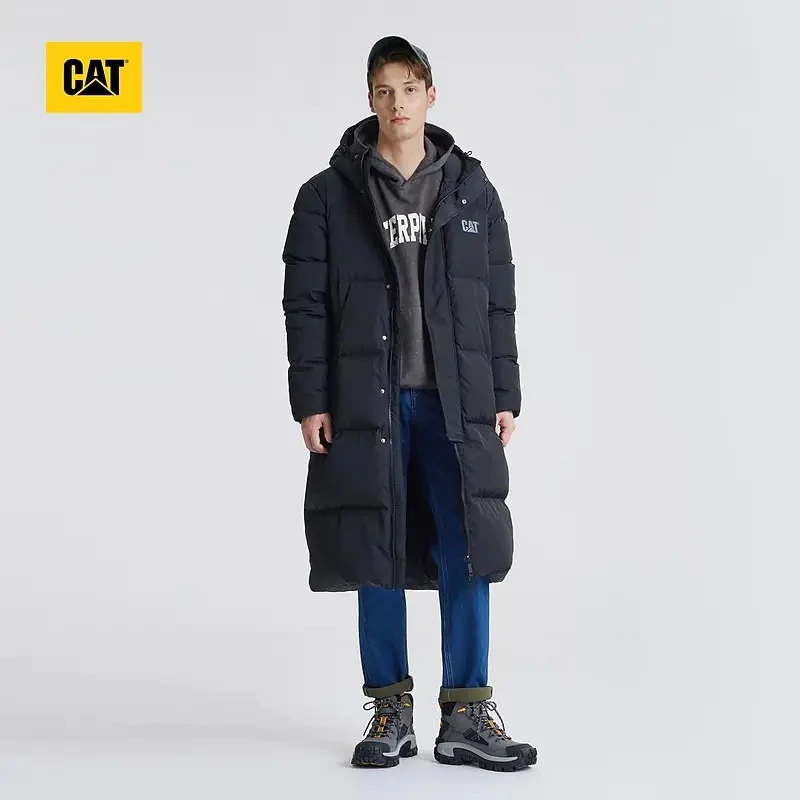 卡特秋冬新款男士户外休闲微皱感双开拉链设计长款羽绒服 黑