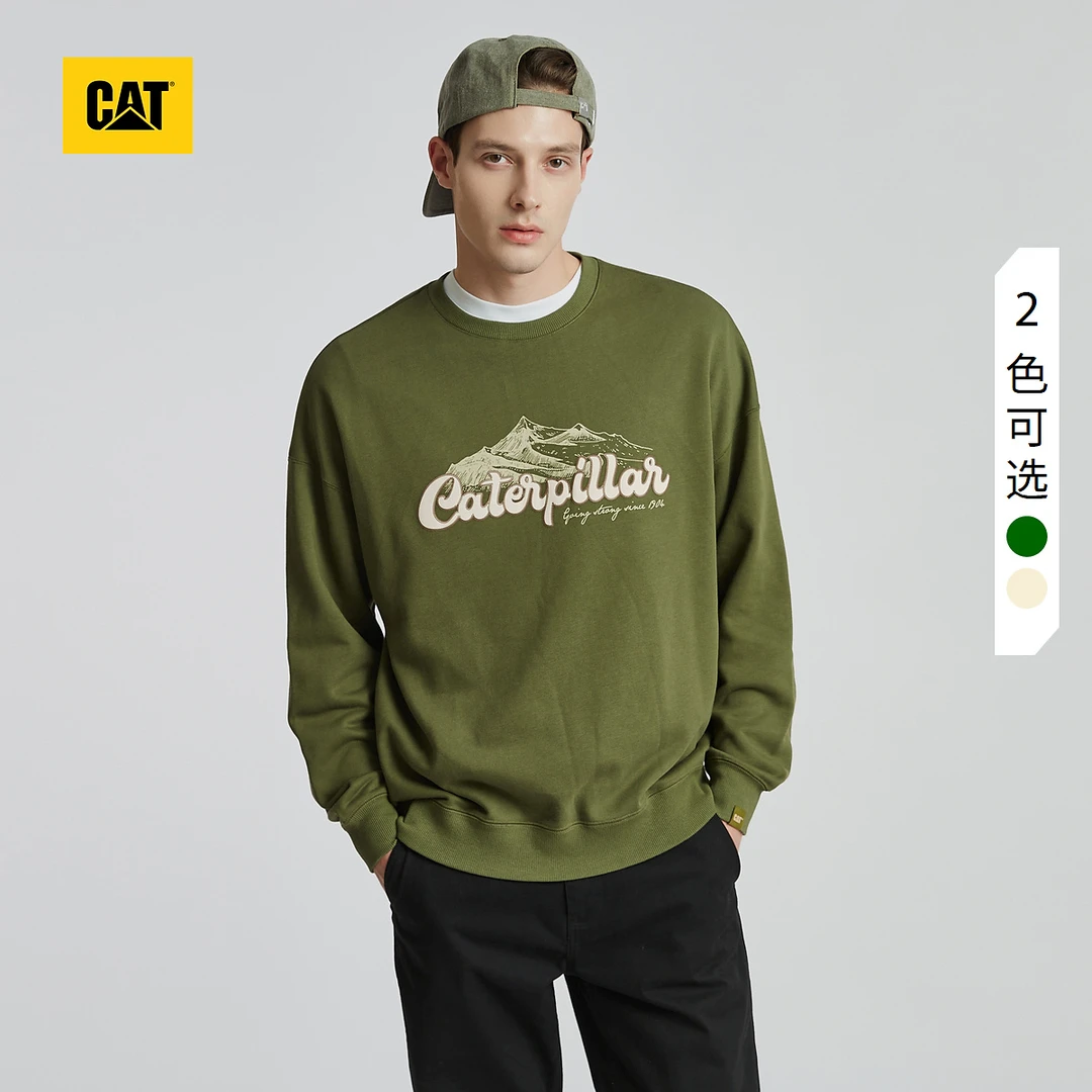 CAT卡特秋冬新款男士户外宽松休闲山系印花反面抓绒设计卫衣