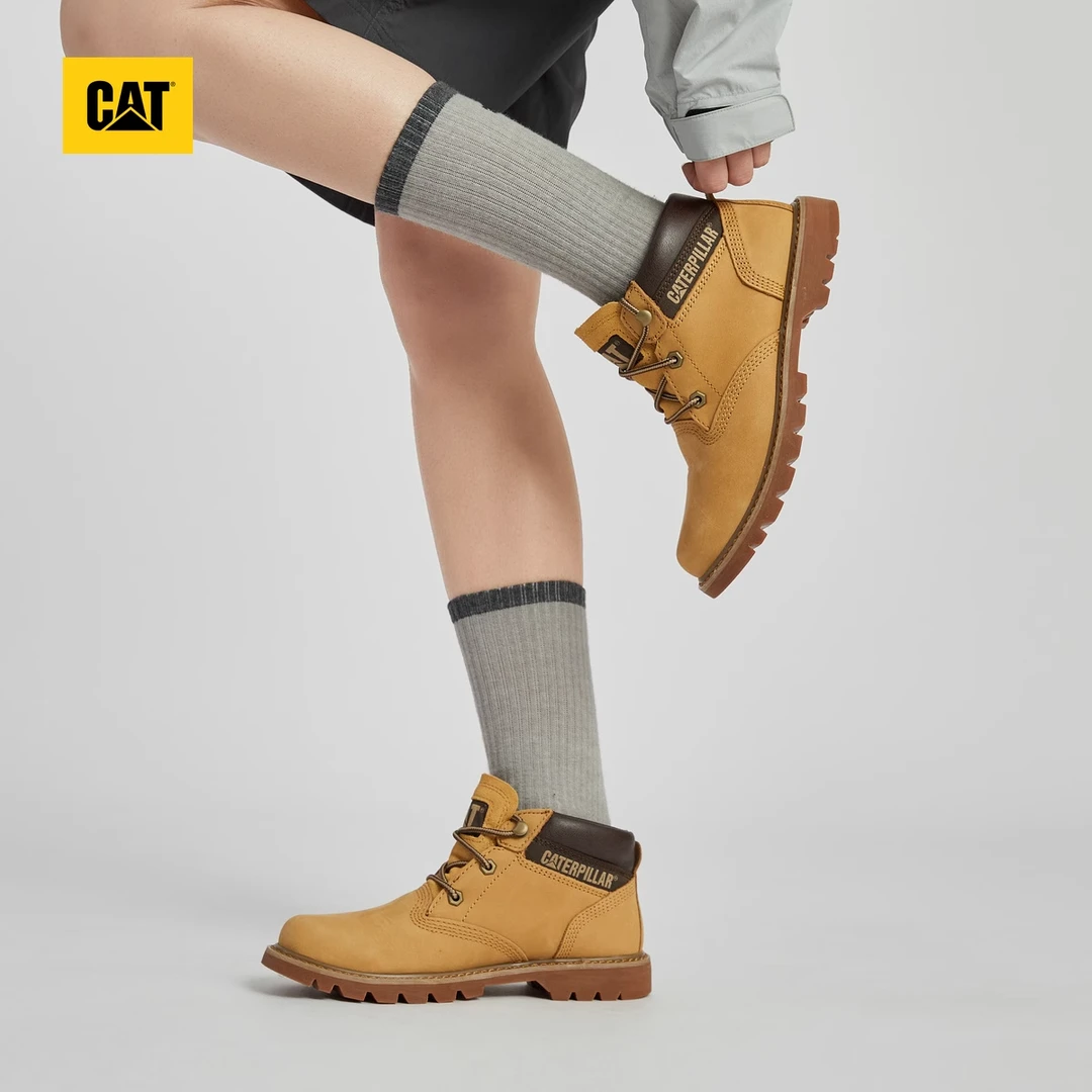 CAT卡特中帮大黄靴户外休闲复古工装鞋男女同款牛皮马丁靴秋冬S