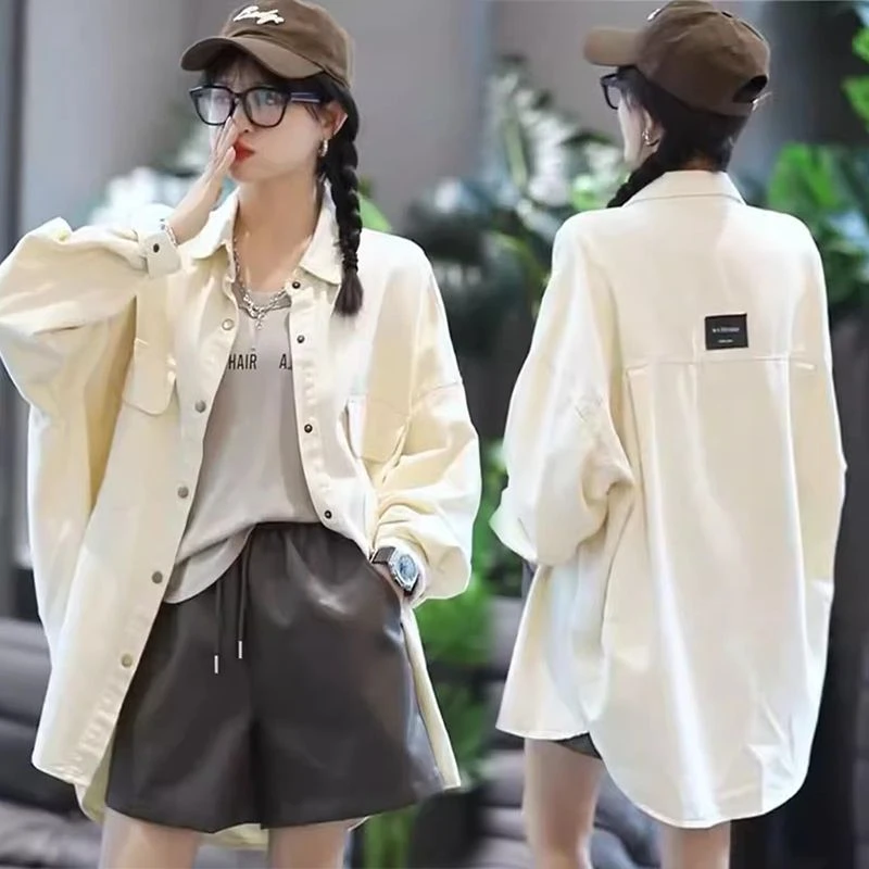 欧货韩版衬衫女中长款外套2025秋季复古街头风宽松休闲小个子上衣