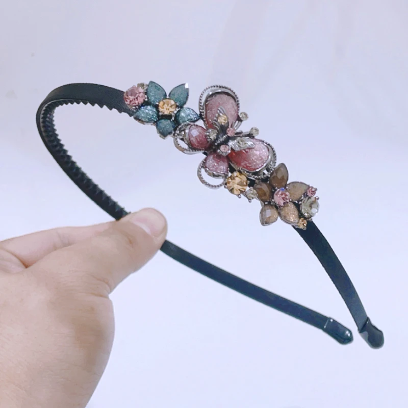 泛思发卡发箍女头窟蝴蝶防滑压发简约黑色带钻高级感头箍发夹