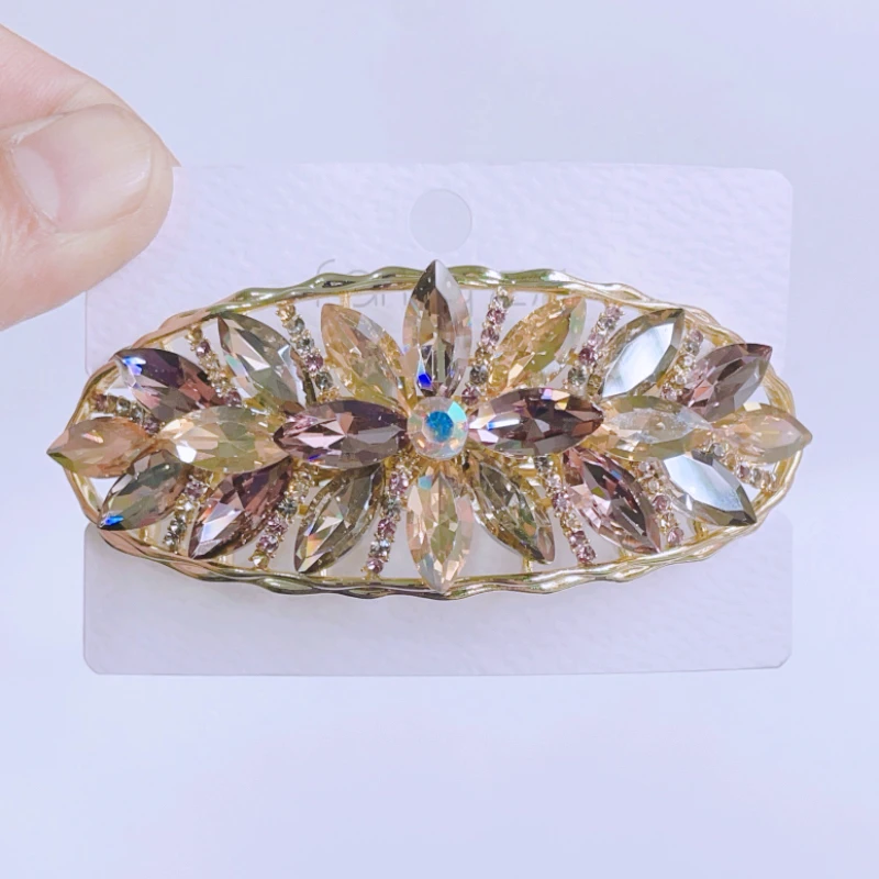 高级感奢华精致水晶弹簧夹发卡水晶发夹半扎头饰妈妈款大号弹簧夹