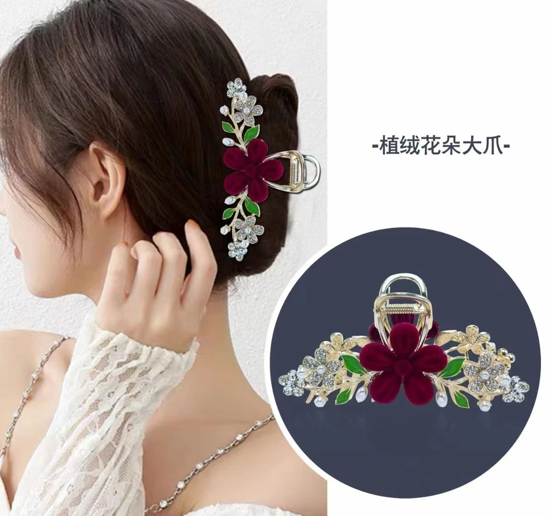 高级感发夹女玫瑰流苏抓夹时尚气质后脑勺夹子头饰鲨鱼夹发卡